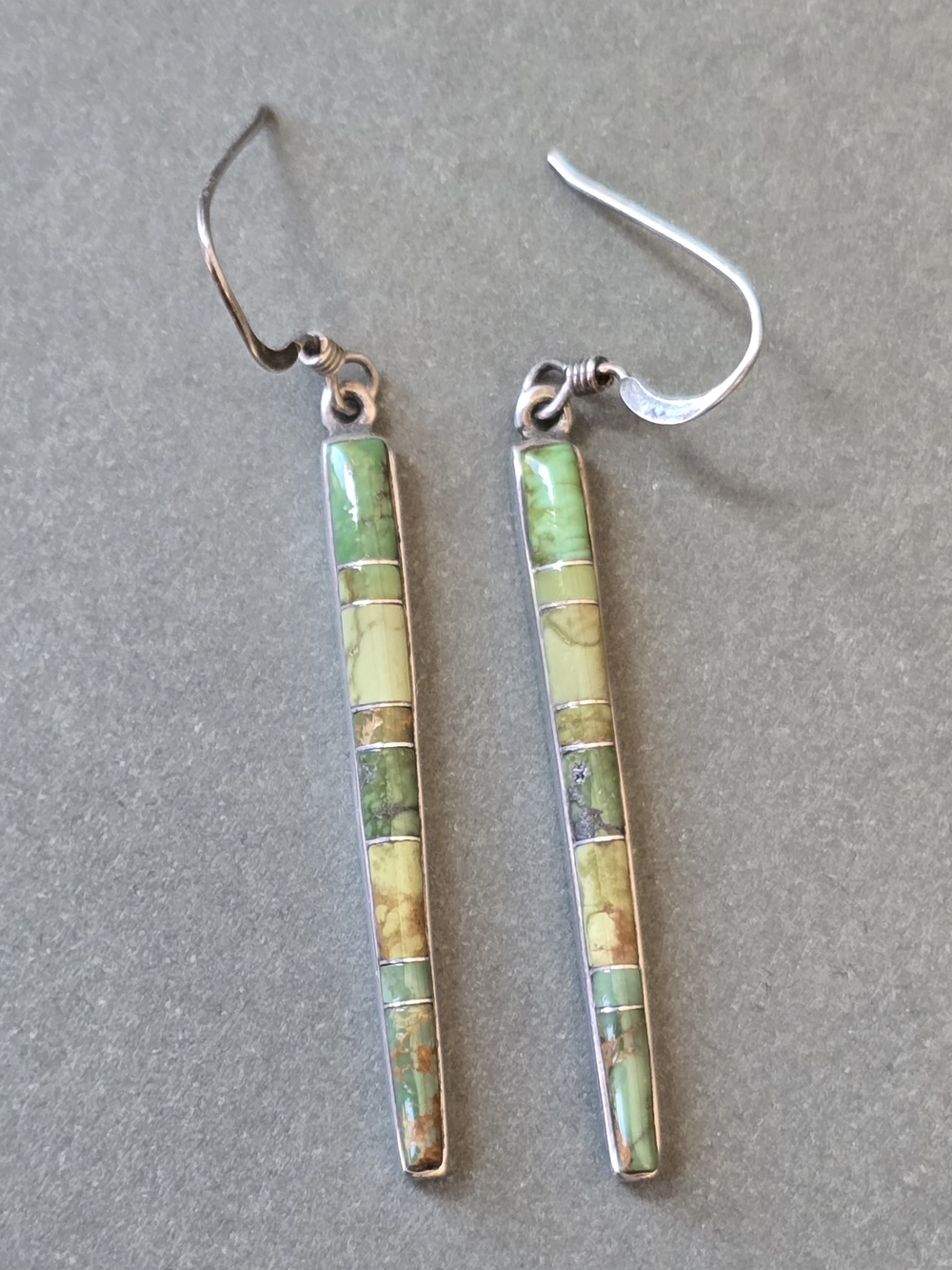Sterling Silver Green Turquoise Inlay Bar Drop Earrings